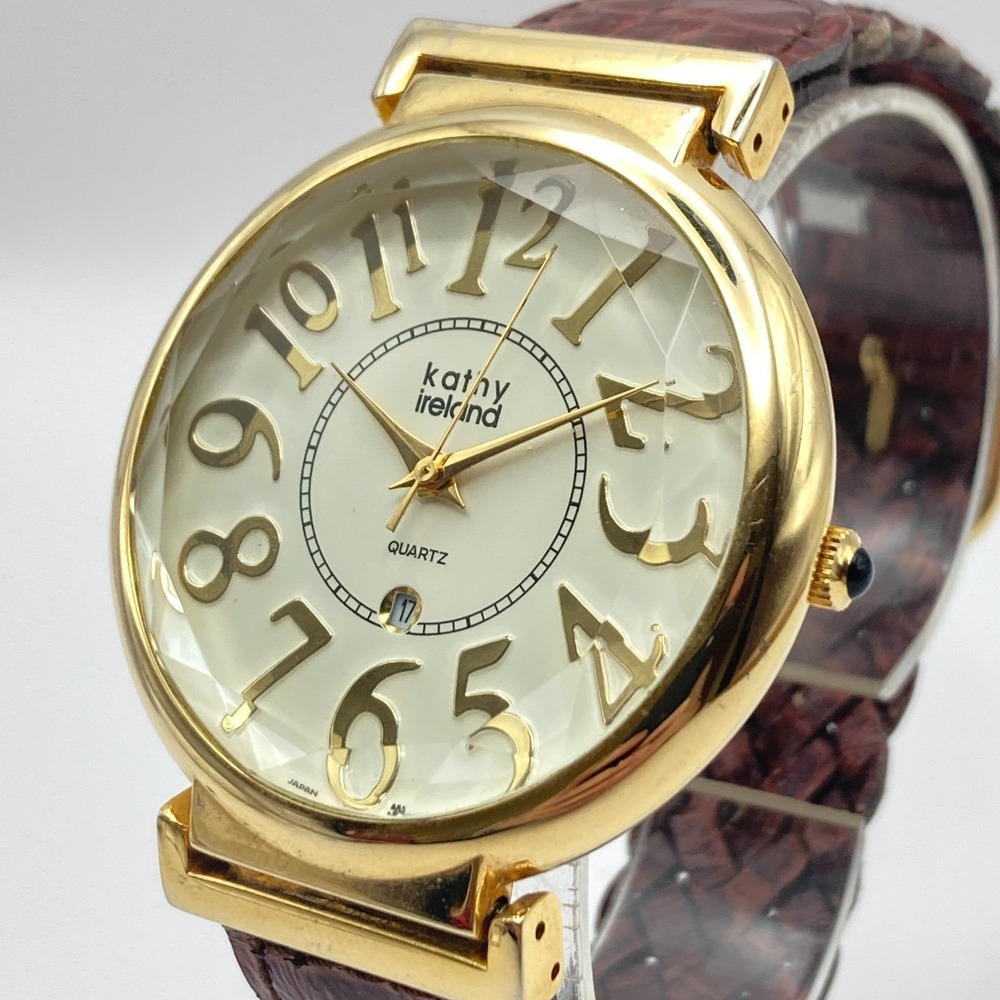 Kathy Ireland Women's Watch 41mm Gold Tone Date Braided Band New Battery 8.5"